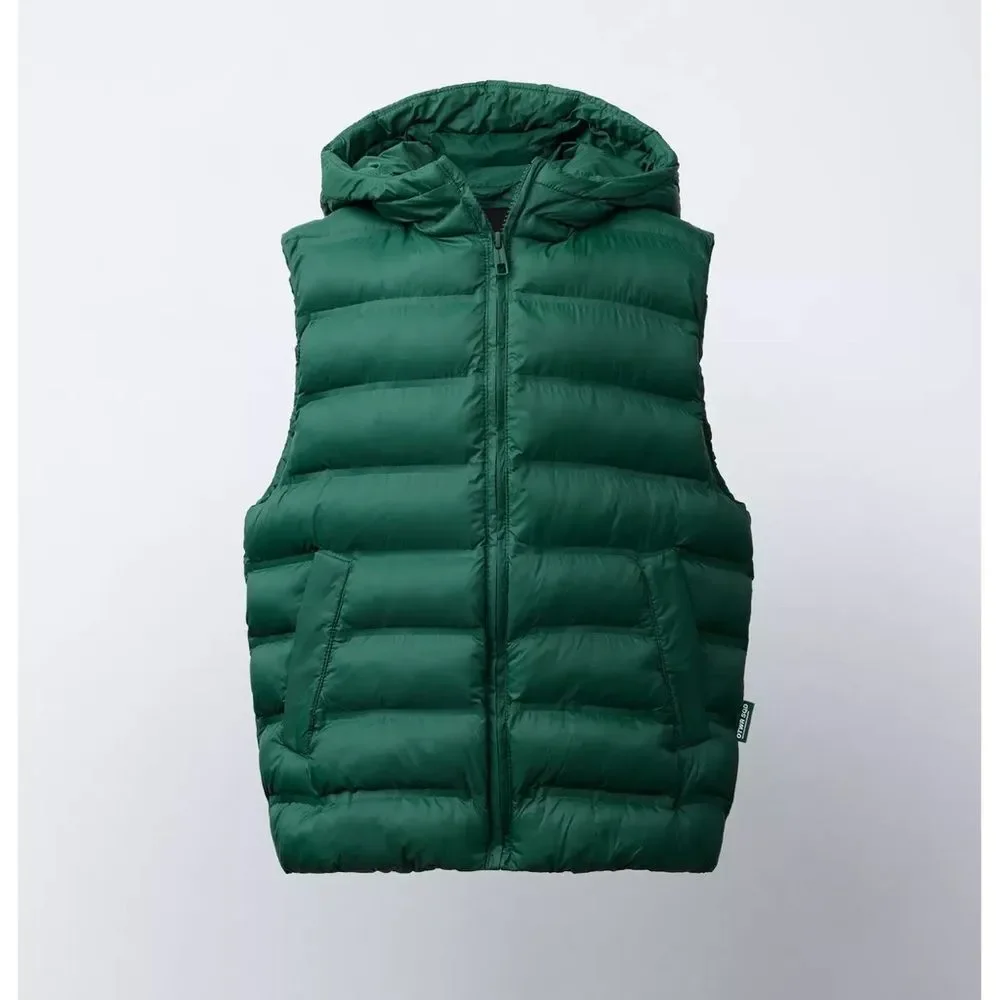 Zara Green Puffer Vest with Hood NWT Size 13-14 years old